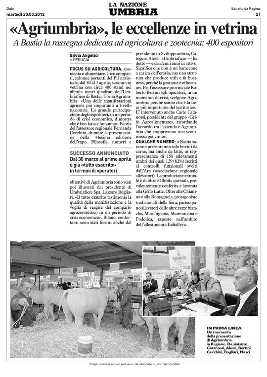 La Nazione Umbria - martedì 20 marzo 2012 -Agriumbria, le eccellenze in vetrina