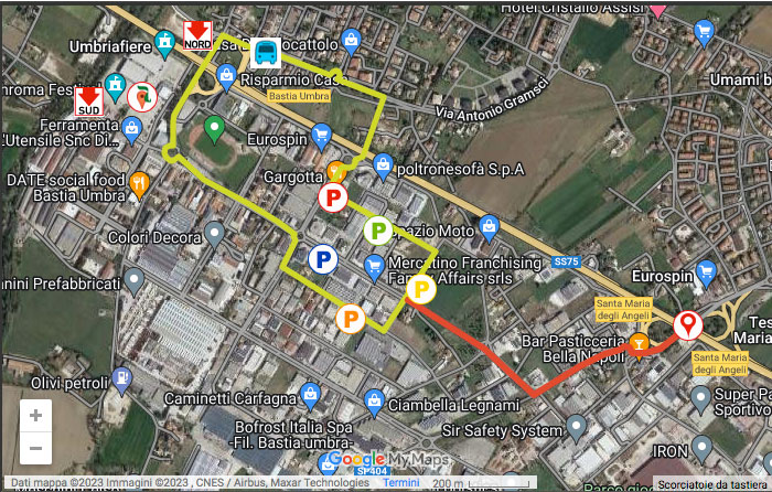 Mappa parcheggi e navetta per i visitatori di Agriumbria - Umbriafiere Bastia Umbra