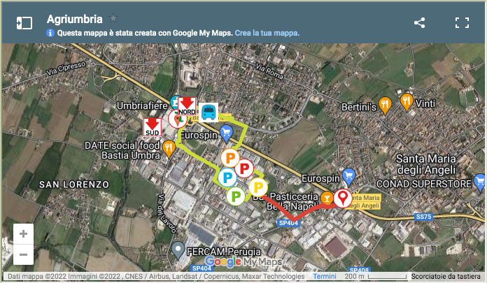 Mappa dei parcheggi per i visitatori di Agriumbria - Umbriafiere Bastia Umbra