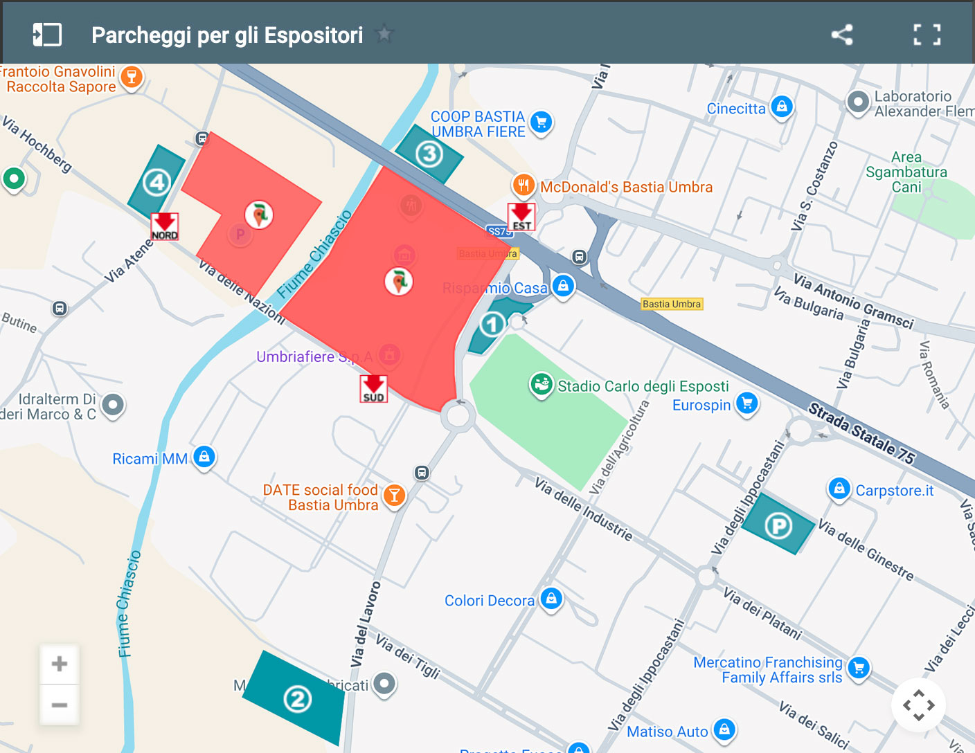 Mappa parcheggi per gli espositori di Agriumbria - Umbriafiere Bastia Umbra